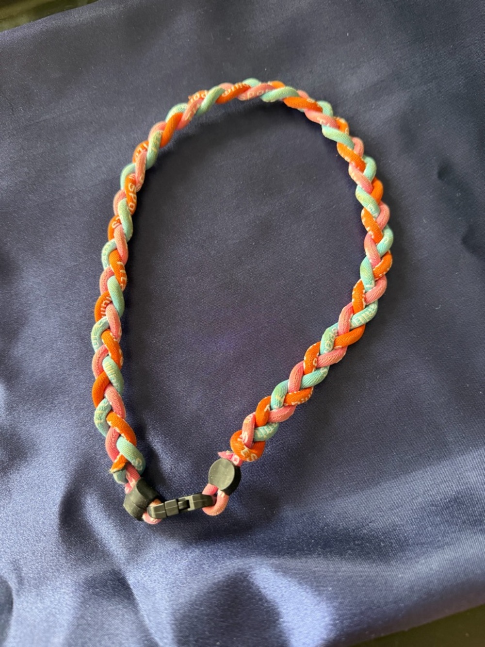 Braided Orange and Mint Fabric Necklace. Baseball trend!